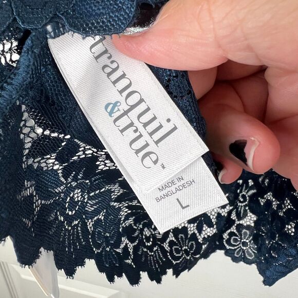 Tranquil & True Floral Lace Wire-Free Bralette w/ Removable Pads Large Blue NWT - Picture 2 of 8